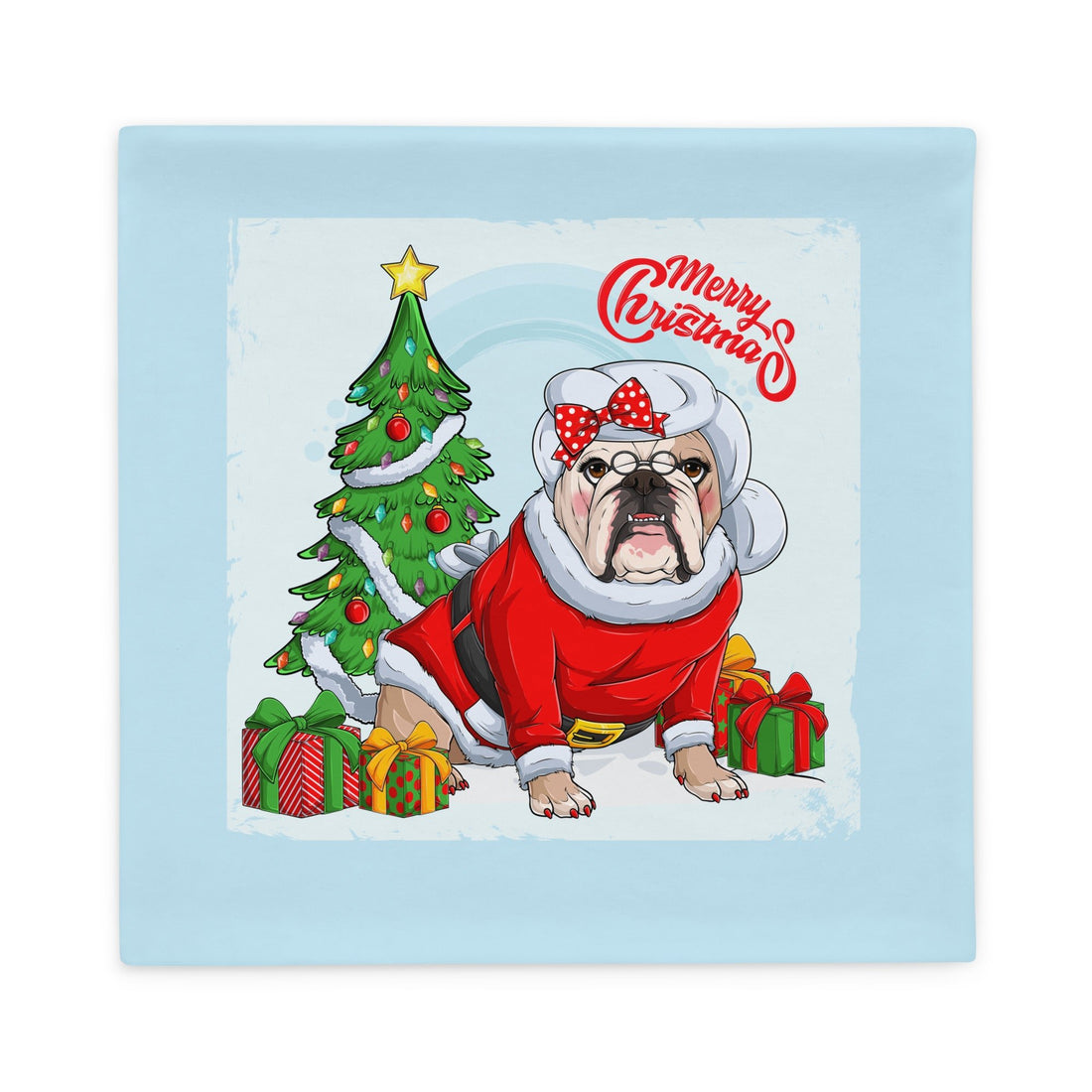 &quot;Merry Christmas&quot; Mrs. Claus Bulldog Pillow Case | Fawn &amp; White Colored