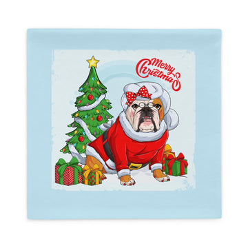 "Merry Christmas" Mrs. Claus Bulldog Pillow Case | Red & White Colored