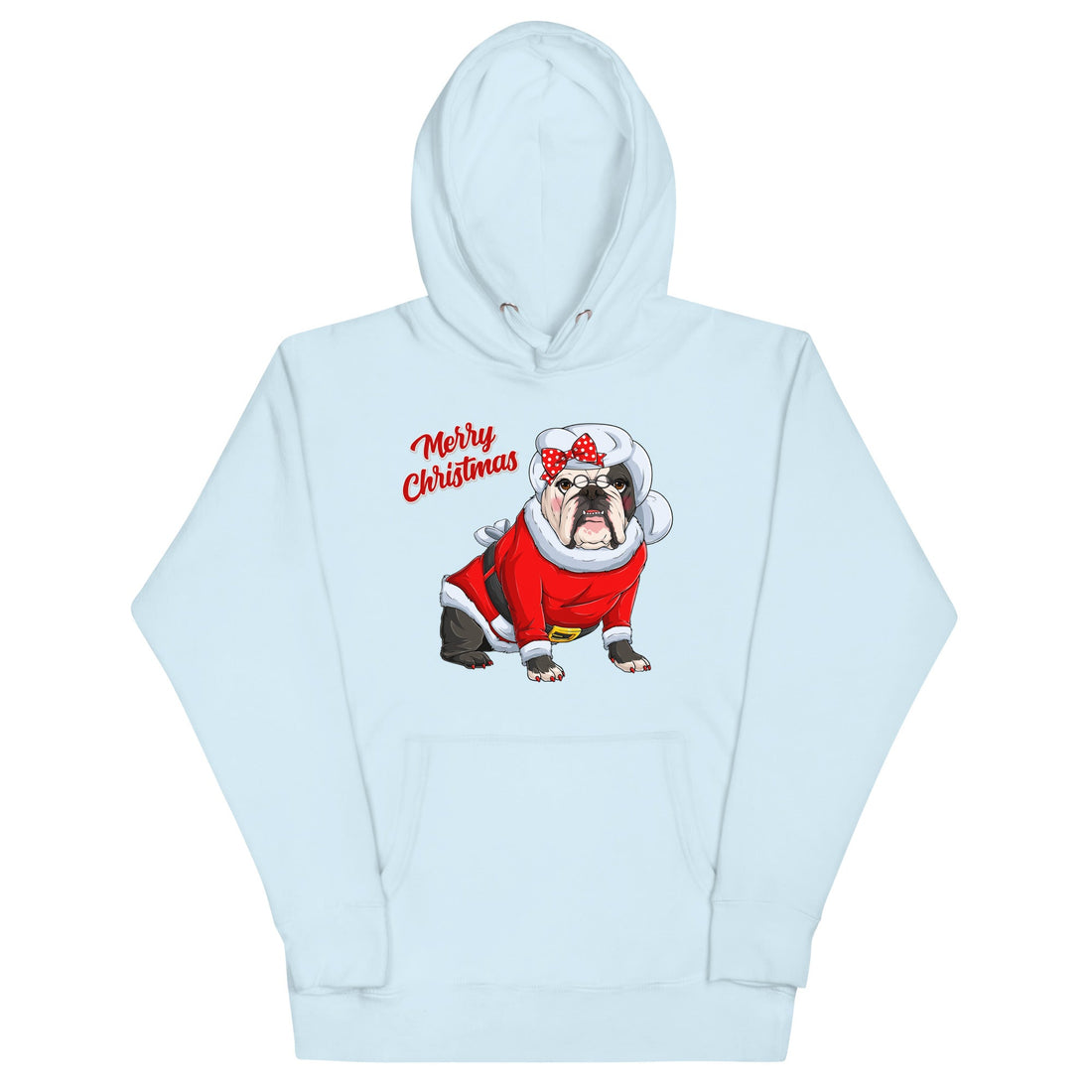 "Merry Christmas" Mrs. Claus Bulldog Unisex Hoodie | B&W Colored