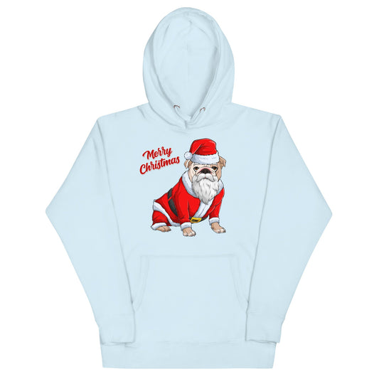 "Merry Christmas" Mrs. Claus Bulldog Unisex Hoodie | Fawn & White Colored