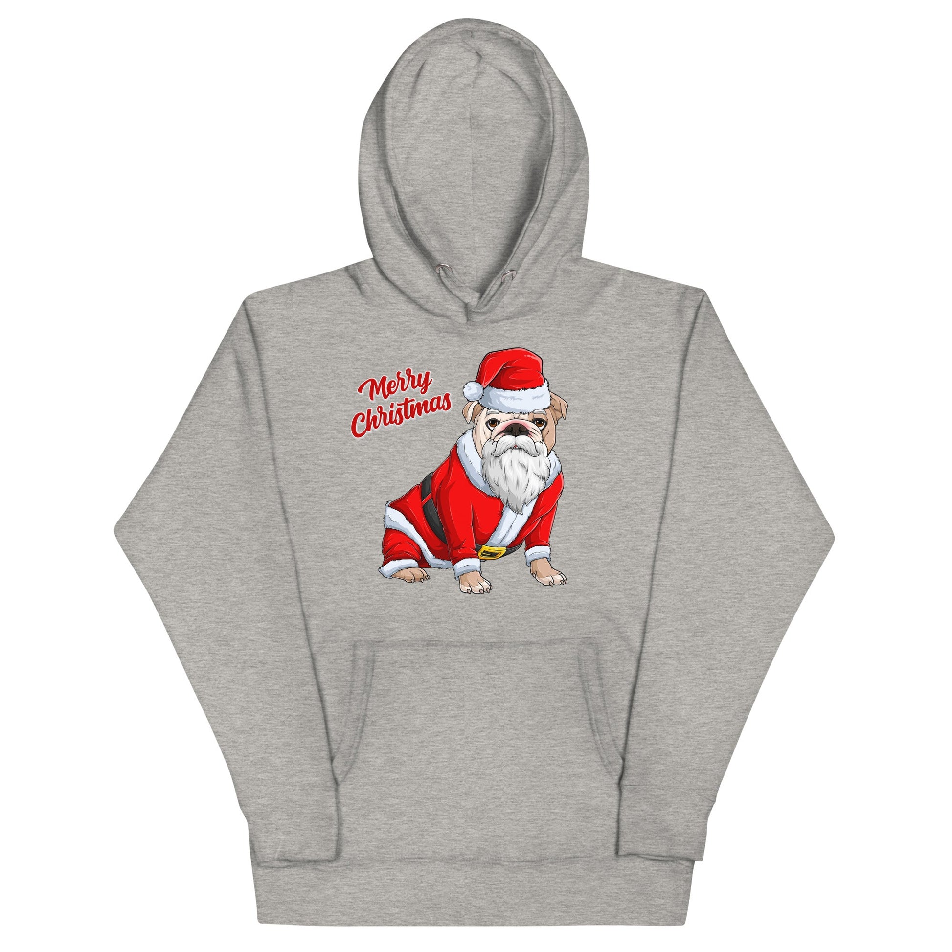 "Merry Christmas" Mrs. Claus Bulldog Unisex Hoodie | Fawn & White Colored