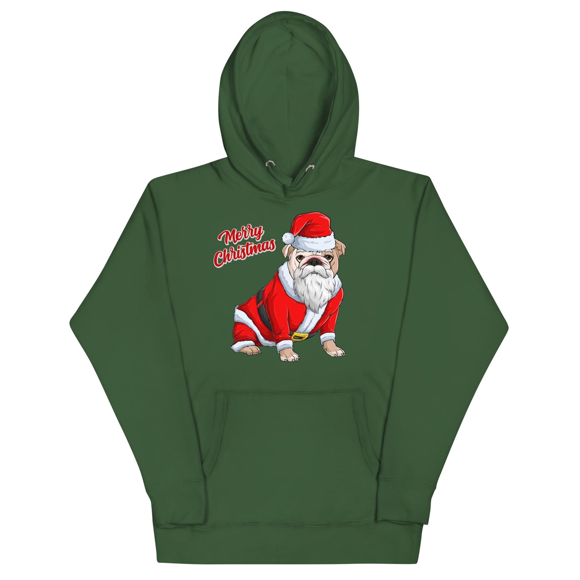 "Merry Christmas" Mrs. Claus Bulldog Unisex Hoodie | Fawn & White Colored