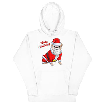 "Merry Christmas" Mrs. Claus Bulldog Unisex Hoodie | Fawn & White Colored