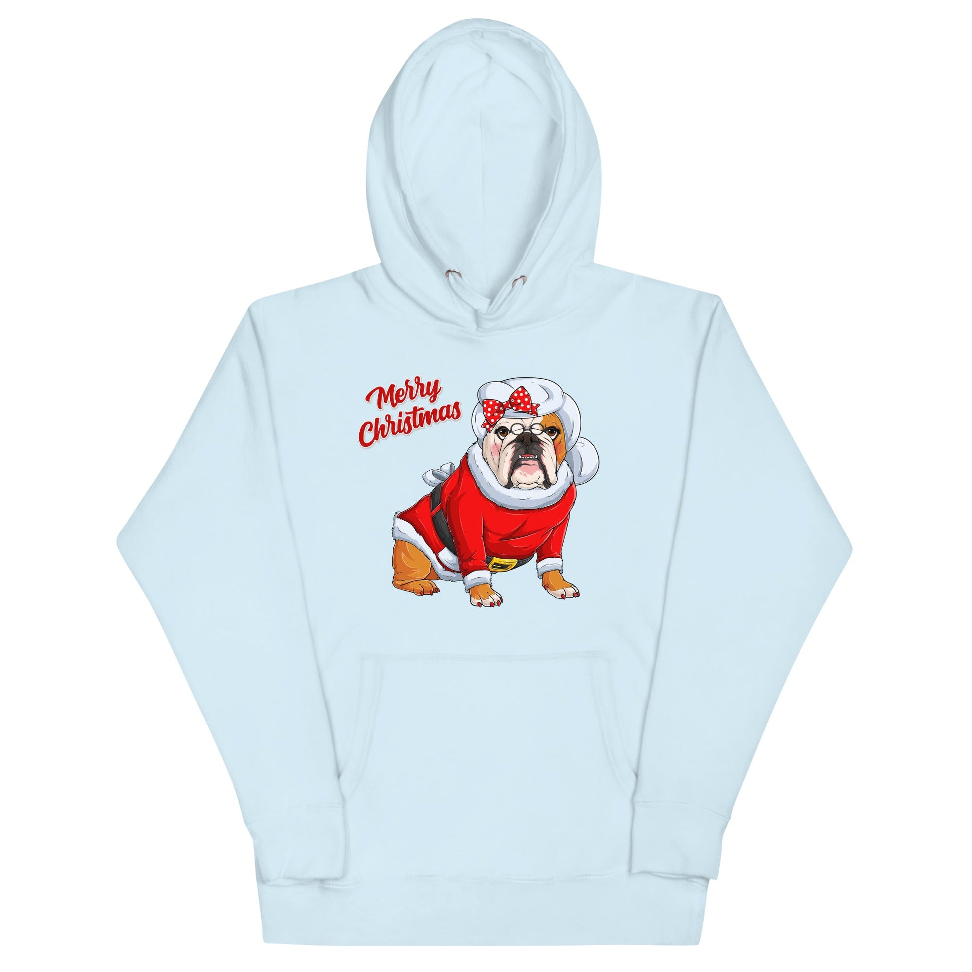 "Merry Christmas" Mrs. Claus Bulldog Unisex Hoodie | Red & White Colored