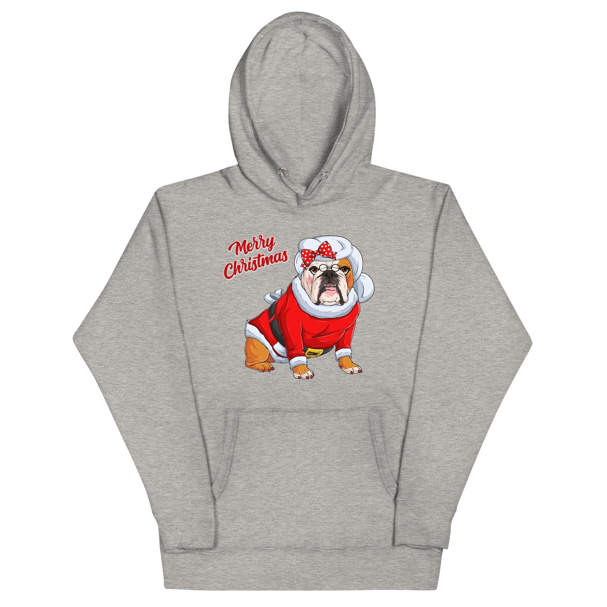 "Merry Christmas" Mrs. Claus Bulldog Unisex Hoodie | Red & White Colored