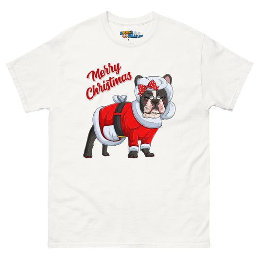 "Merry Christmas" Mrs. Claus Frenchie Men's Classic Tee | B&W Colored