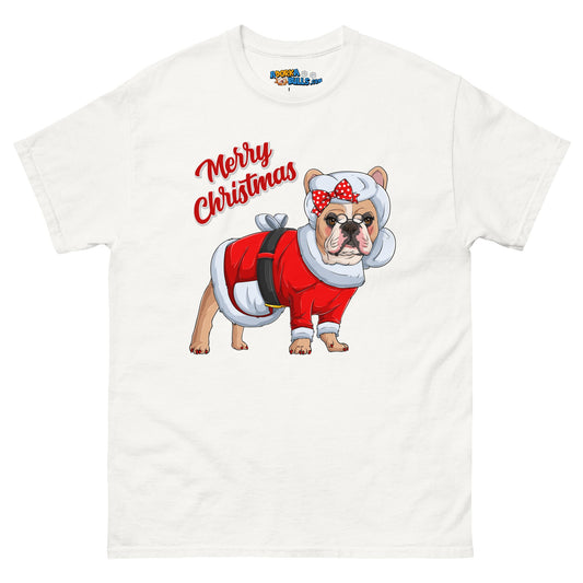 "Merry Christmas" Mrs. Claus Frenchie Men's Classic Tee | Fawn & White Colored