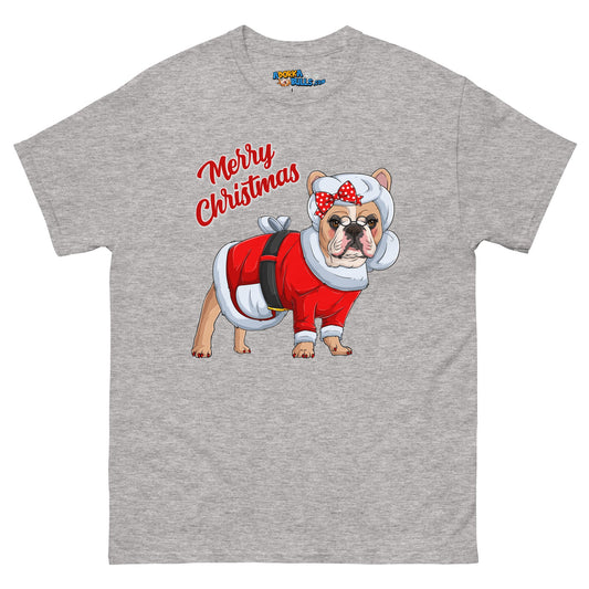 "Merry Christmas" Mrs. Claus Frenchie Men's Classic Tee | Fawn & White Colored