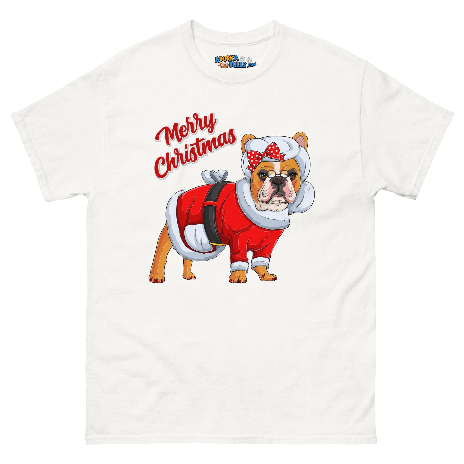 "Merry Christmas" Mrs. Claus Frenchie Men's Classic Tee | Red & White Colored