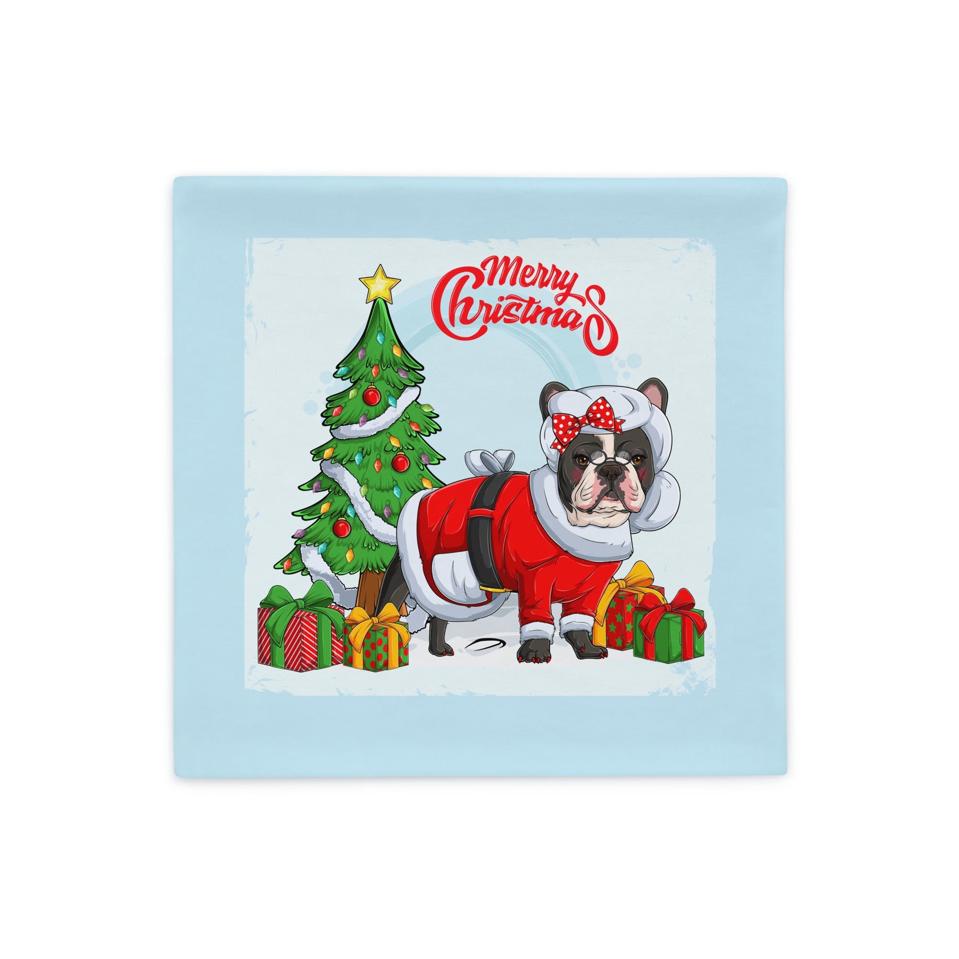 "Merry Christmas" Mrs. Claus Frenchie Pillow Case | B&W Colored