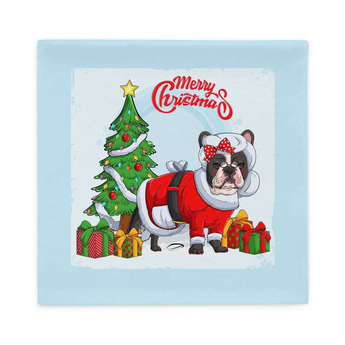 &quot;Merry Christmas&quot; Mrs. Claus Frenchie Pillow Case | B&amp;W Colored