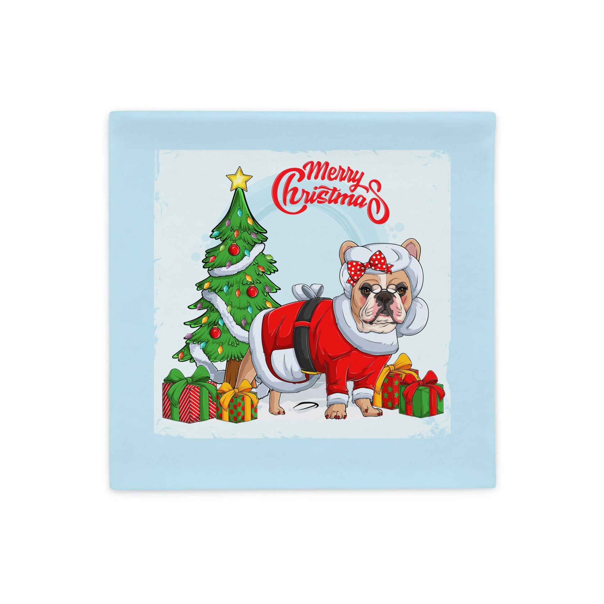 "Merry Christmas" Mrs. Claus Frenchie Pillow Case | Fawn & White Colored