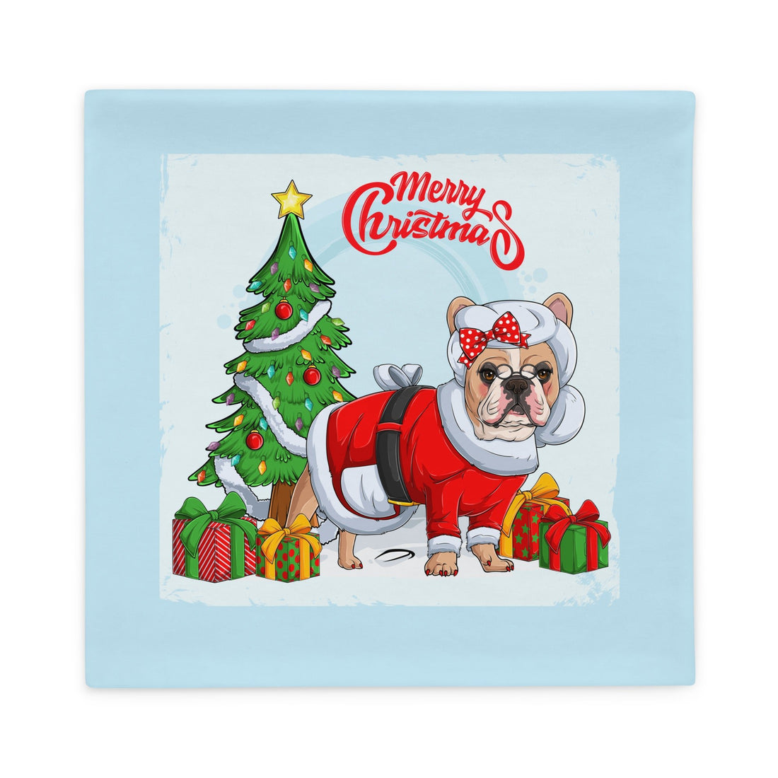 &quot;Merry Christmas&quot; Mrs. Claus Frenchie Pillow Case | Fawn &amp; White Colored