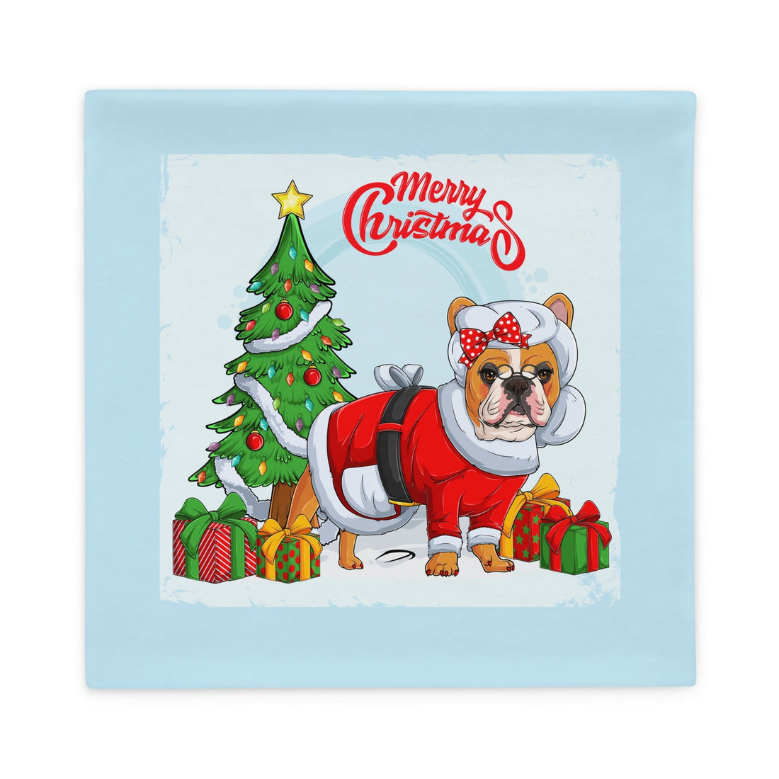 &quot;Merry Christmas&quot; Mrs. Claus Frenchie Pillow Case | Red &amp; White Colored