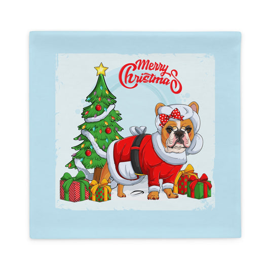 "Merry Christmas" Mrs. Claus Frenchie Pillow Case | Red & White Colored