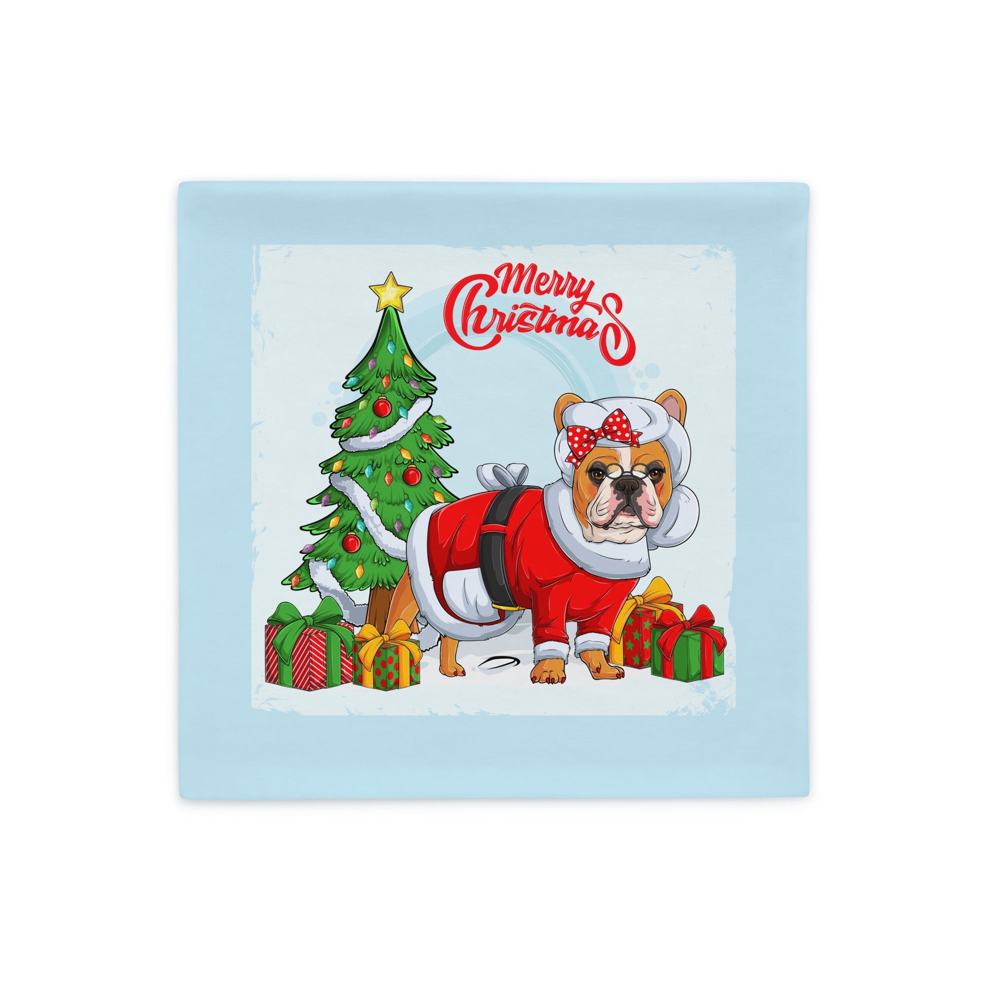 "Merry Christmas" Mrs. Claus Frenchie Pillow Case | Red & White Colored