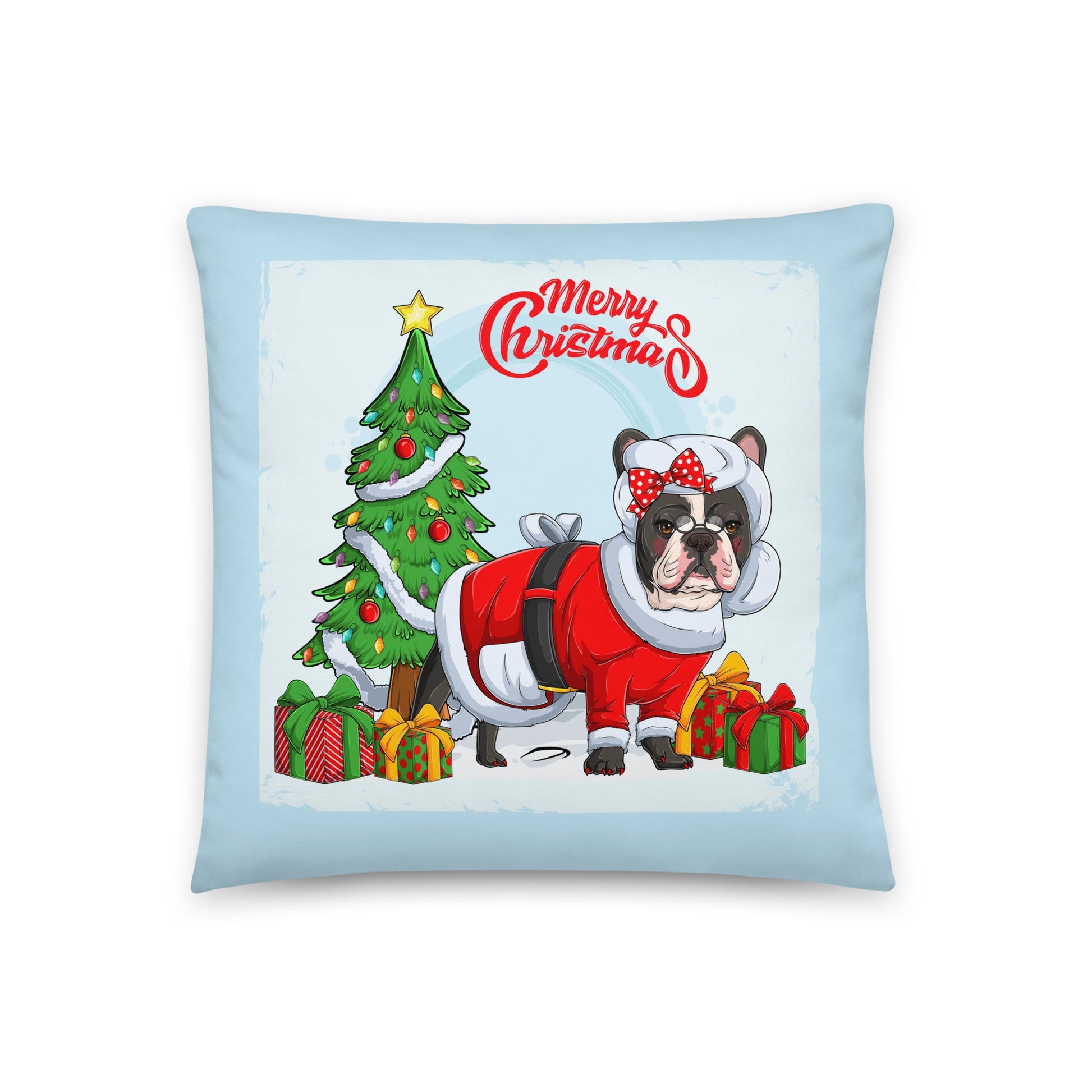 "Merry Christmas" Mrs. Claus Frenchie Throw Pillow | B&W Colored