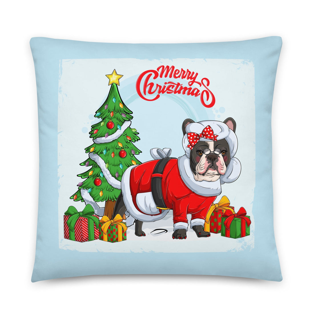 &quot;Merry Christmas&quot; Mrs. Claus Frenchie Throw Pillow | B&amp;W Colored