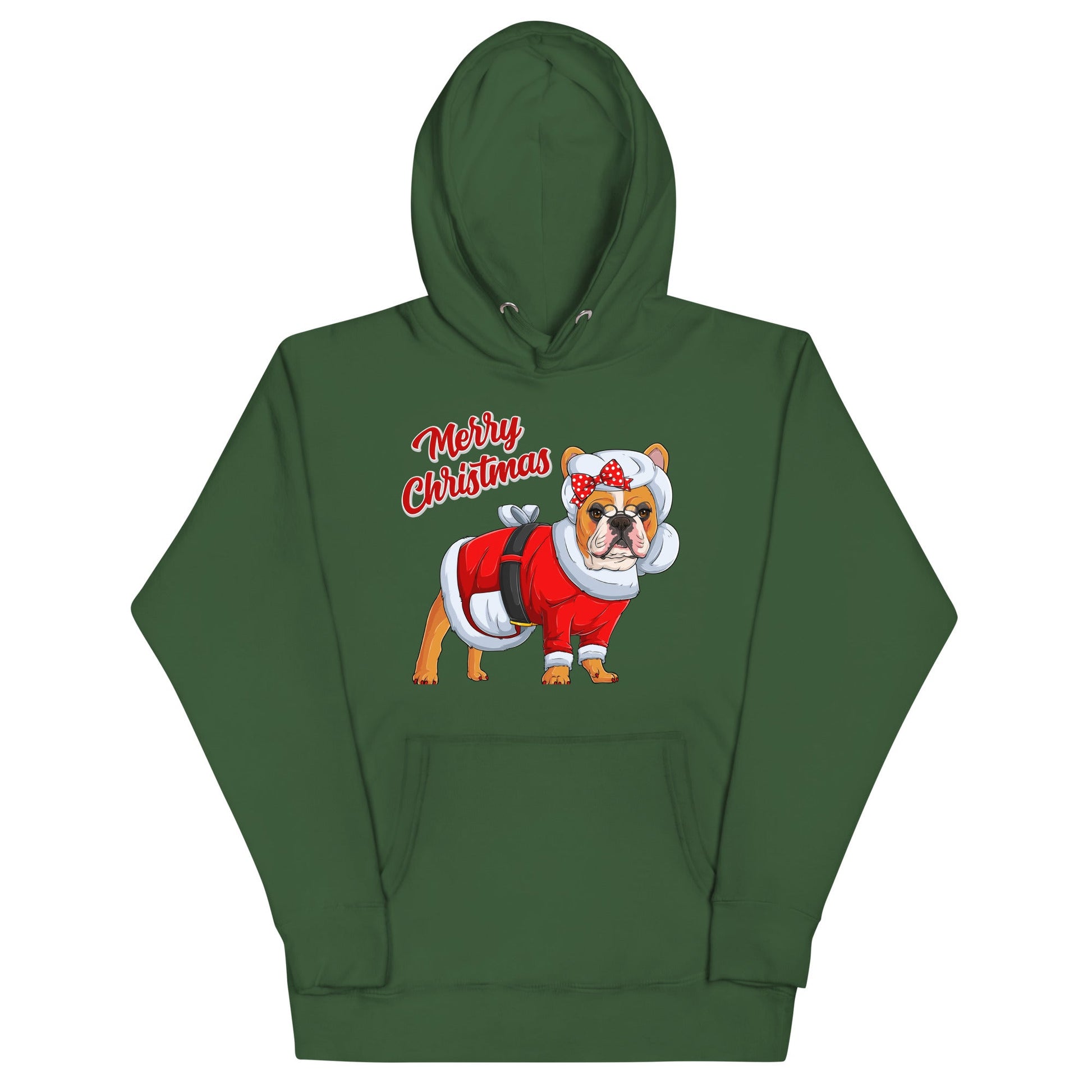 "Merry Christmas" Mrs. Claus Frenchie Unisex Hoodie | Red & White Colored