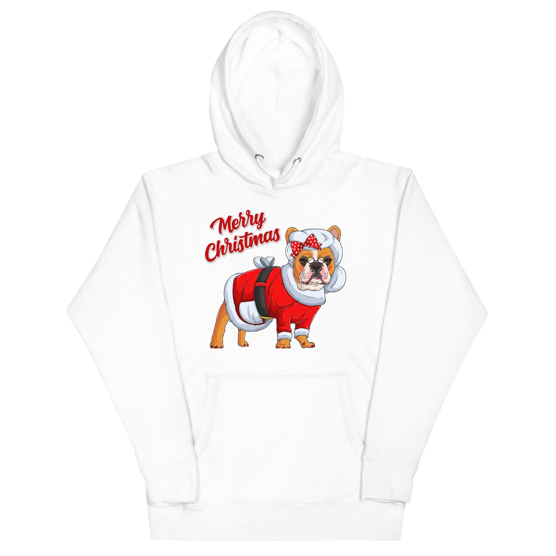 "Merry Christmas" Mrs. Claus Frenchie Unisex Hoodie | Red & White Colored