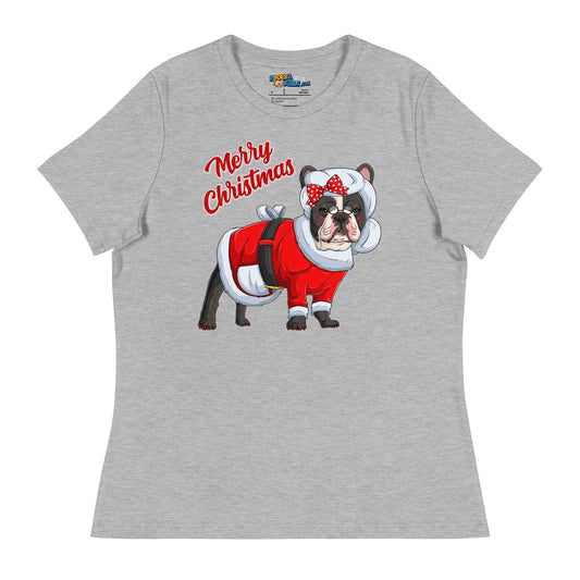 "Merry Christmas" Mrs. Claus Frenchie Women's Tee | B&W Colored