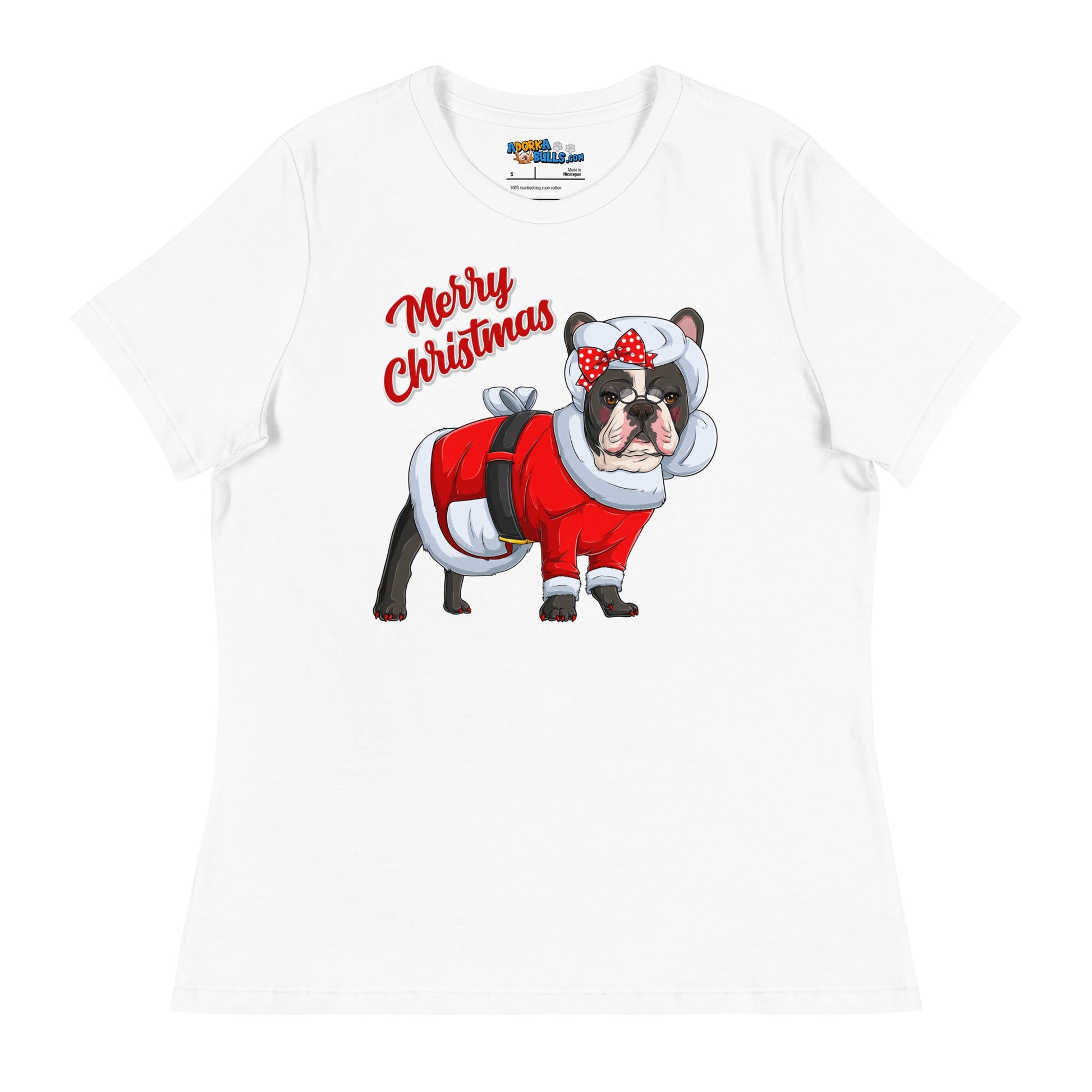 "Merry Christmas" Mrs. Claus Frenchie Women's Tee | B&W Colored