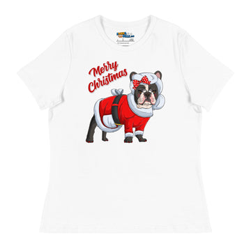 "Merry Christmas" Mrs. Claus Frenchie Women's Tee | B&W Colored