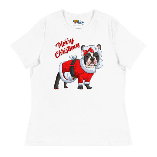 "Merry Christmas" Mrs. Claus Frenchie Women's Tee | B&W Colored