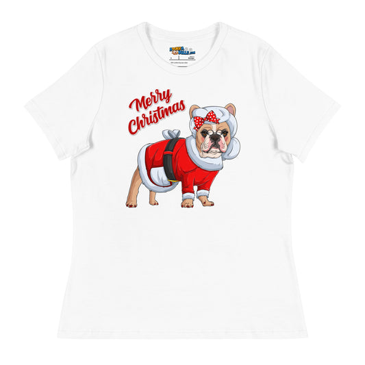 "Merry Christmas" Mrs. Claus Frenchie Women's Tee | Fawn & White Colored