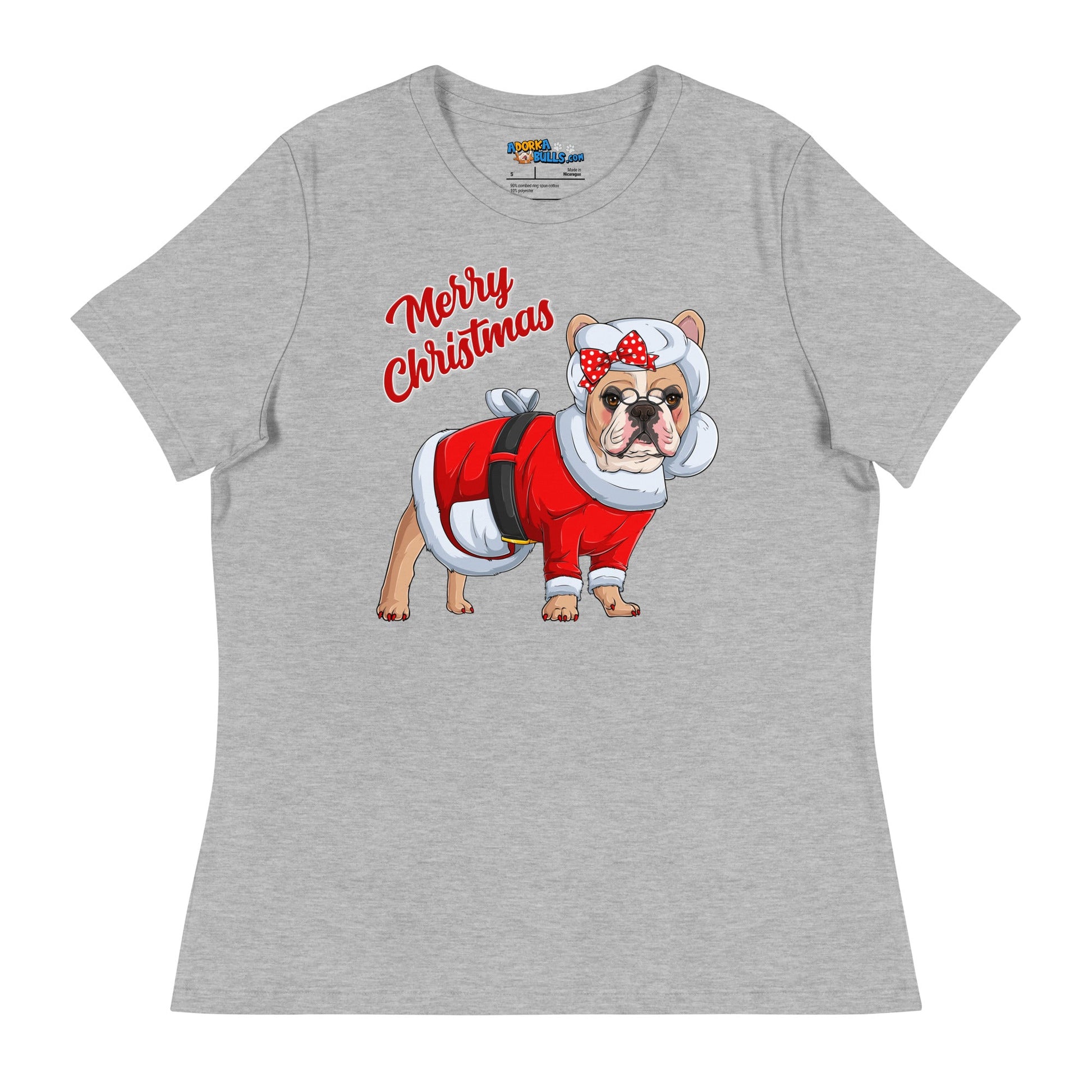 "Merry Christmas" Mrs. Claus Frenchie Women's Tee | Fawn & White Colored