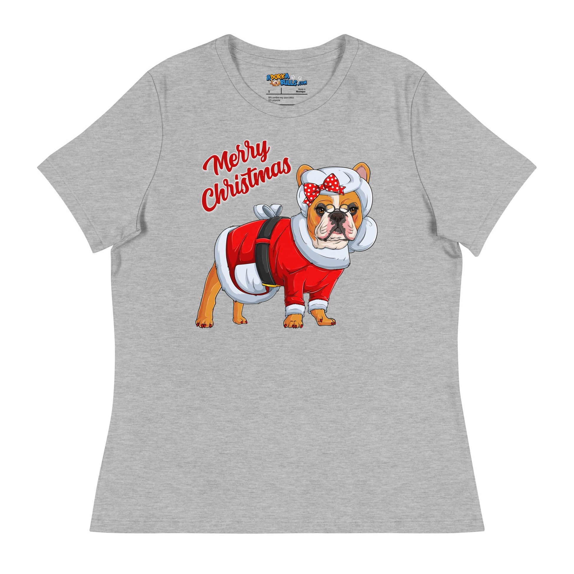 "Merry Christmas" Mrs. Claus Frenchie Women's Tee | Red & White Colored