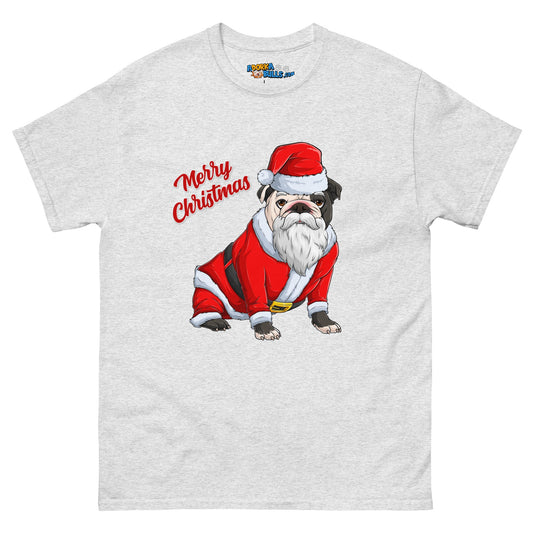 "Merry Christmas" Santa Bulldog Men's Classic Tee | B&W Colored