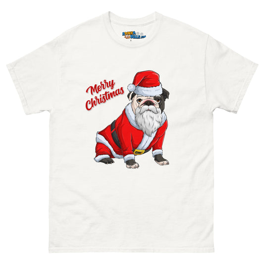 "Merry Christmas" Santa Bulldog Men's Classic Tee | B&W Colored