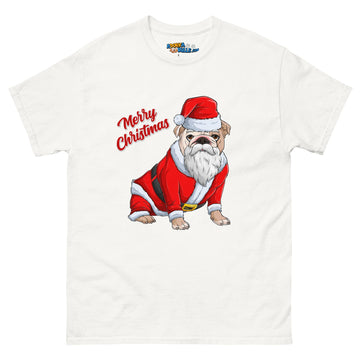 "Merry Christmas" Santa Bulldog Men's Classic Tee | Fawn & White Colored