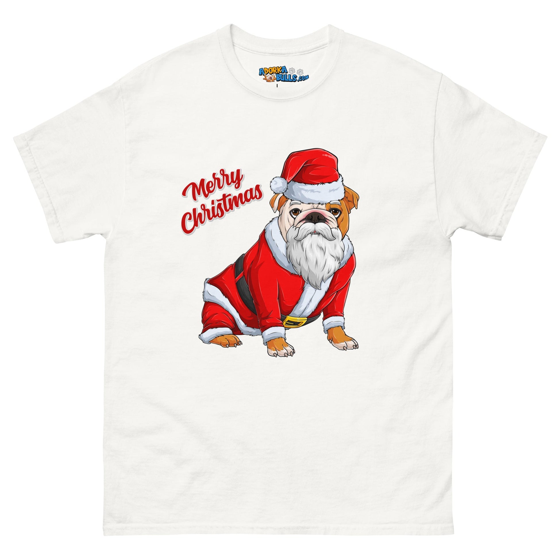 "Merry Christmas" Santa Bulldog Men's Classic Tee | Red & White Colored