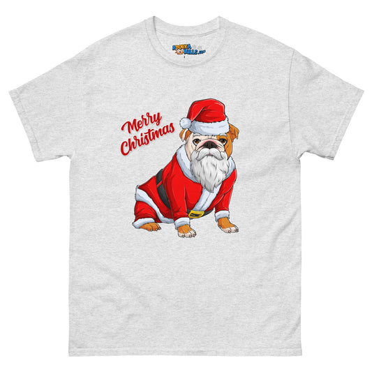 "Merry Christmas" Santa Bulldog Men's Classic Tee | Red & White Colored