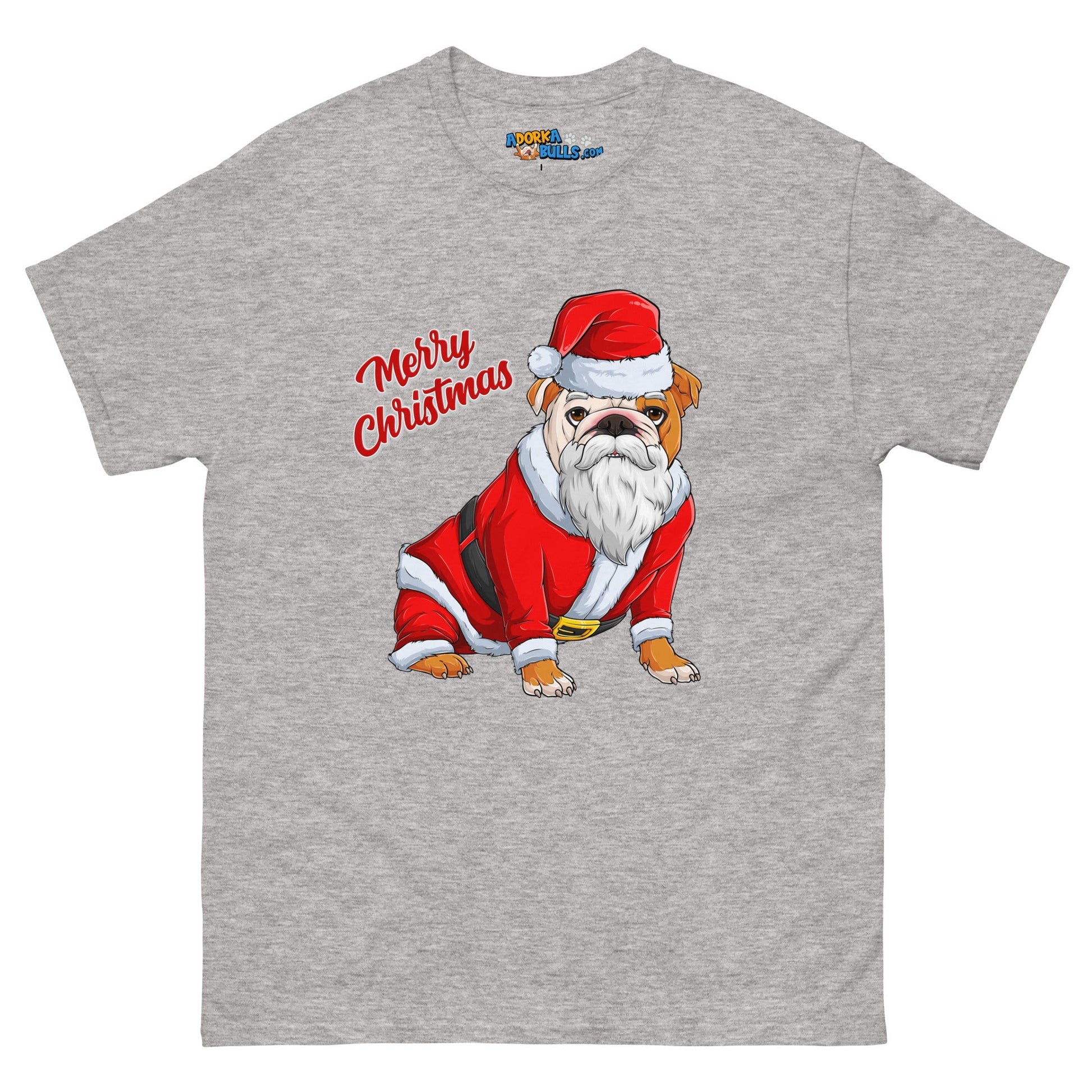 "Merry Christmas" Santa Bulldog Men's Classic Tee | Red & White Colored