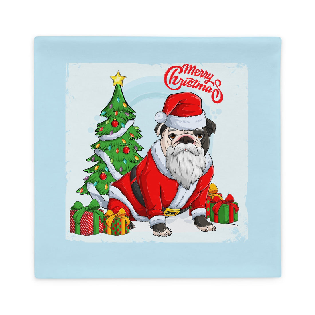 &quot;Merry Christmas&quot; Santa Bulldog Pillow Case | B&amp;W Colored