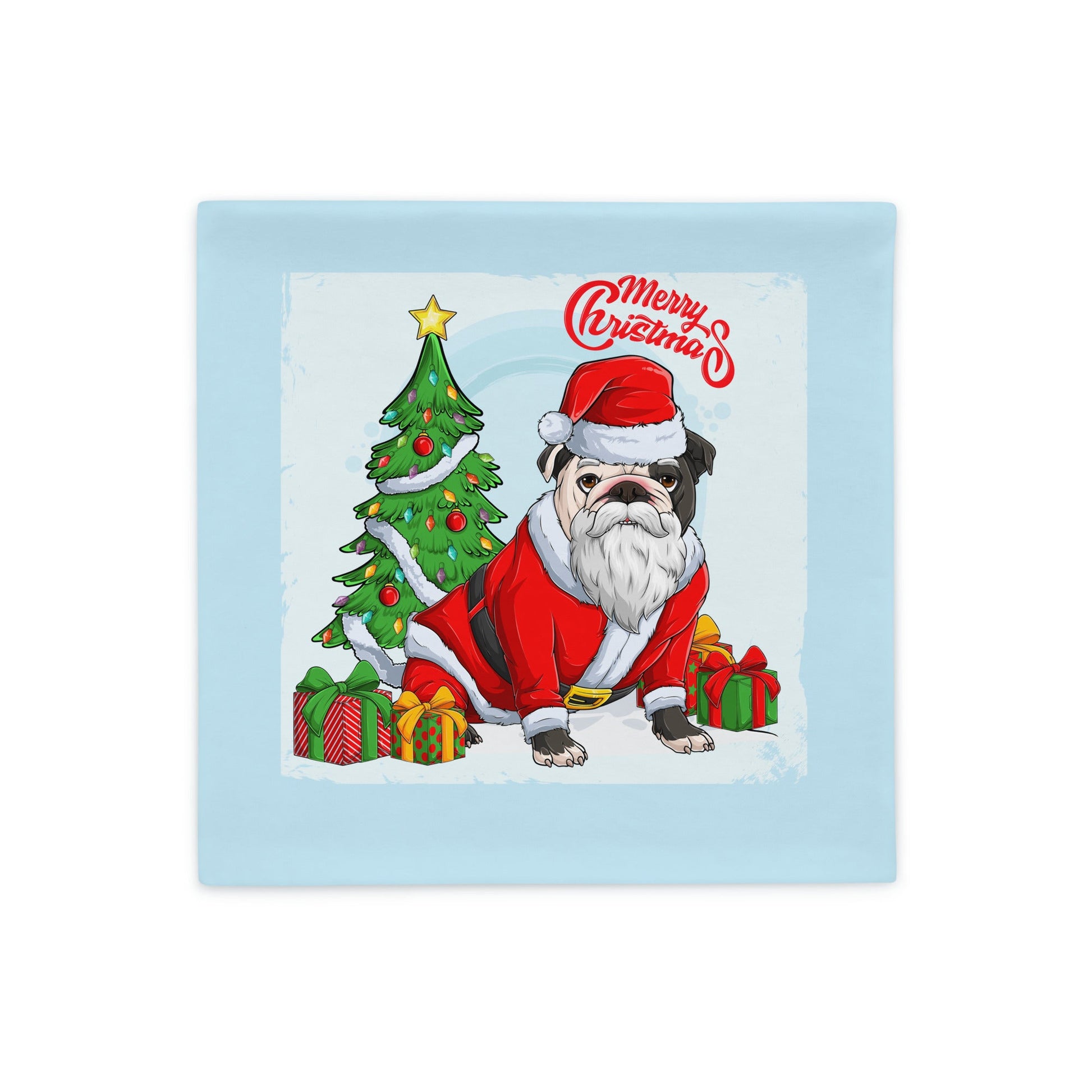 "Merry Christmas" Santa Bulldog Pillow Case | B&W Colored