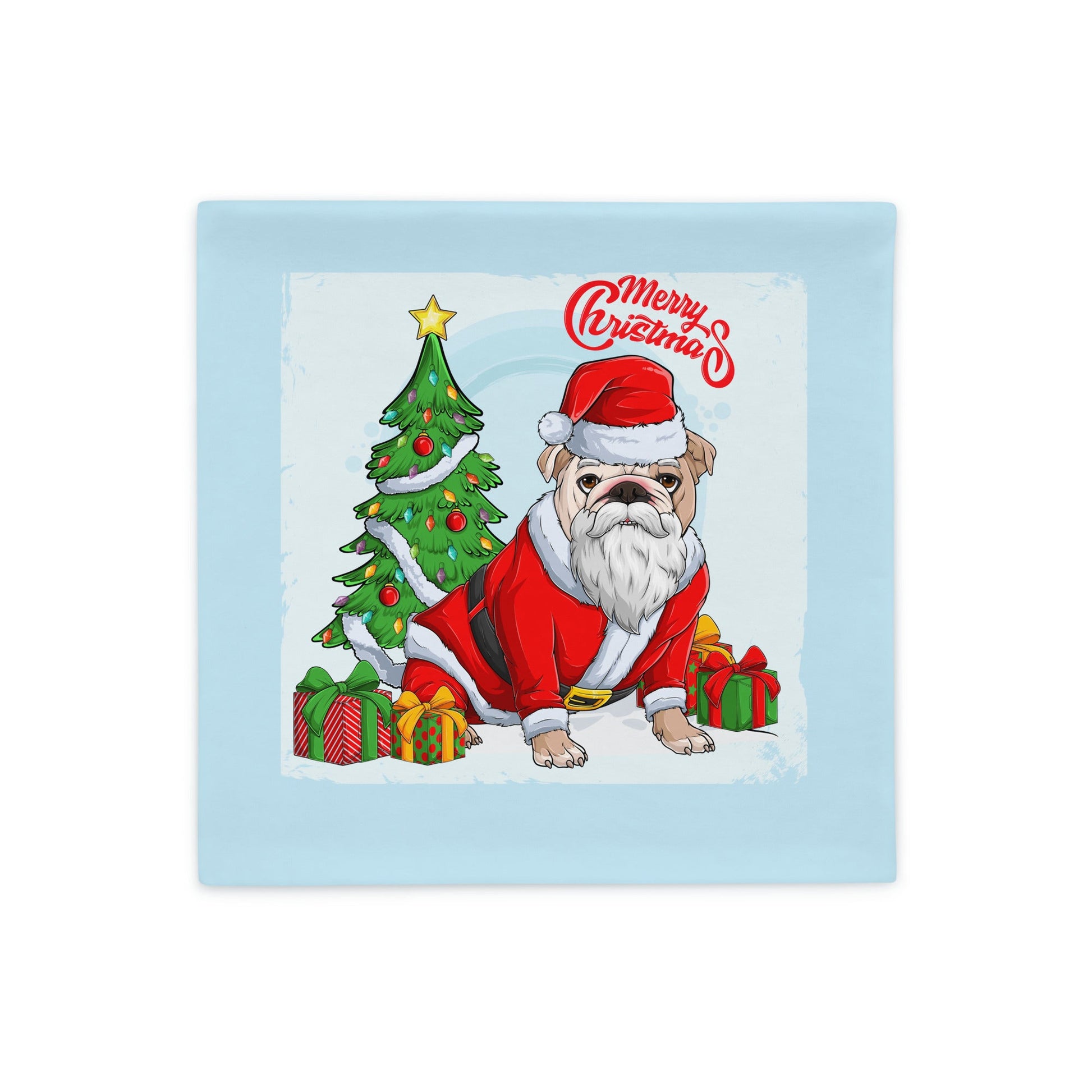 "Merry Christmas" Santa Bulldog Pillow Case | Fawn & White Colored