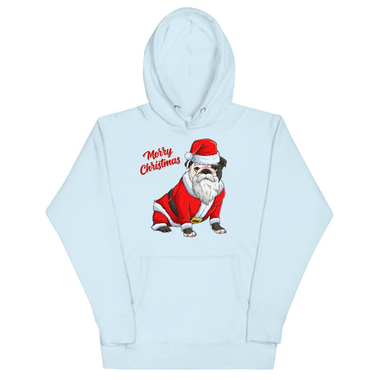 "Merry Christmas" Santa Bulldog Unisex Hoodie | B&W Colored