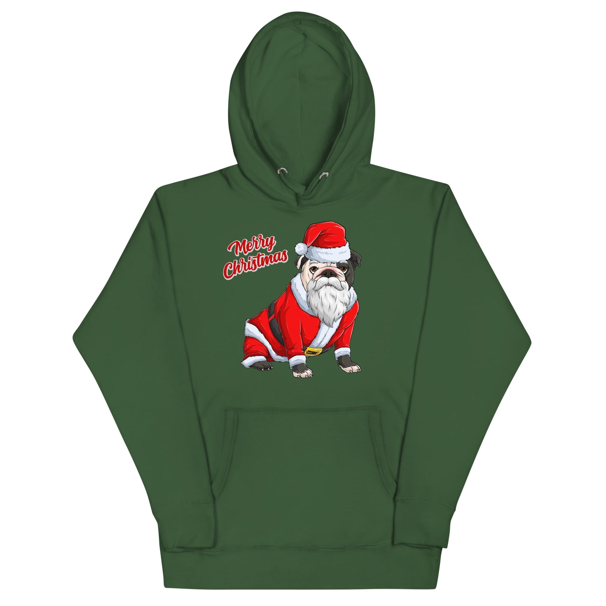 "Merry Christmas" Santa Bulldog Unisex Hoodie | B&W Colored