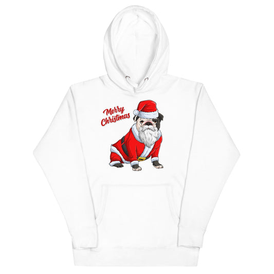 "Merry Christmas" Santa Bulldog Unisex Hoodie | B&W Colored