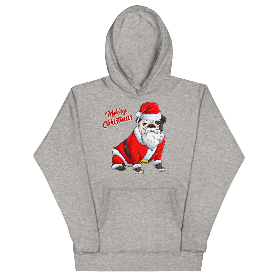"Merry Christmas" Santa Bulldog Unisex Hoodie | B&amp;W Colored