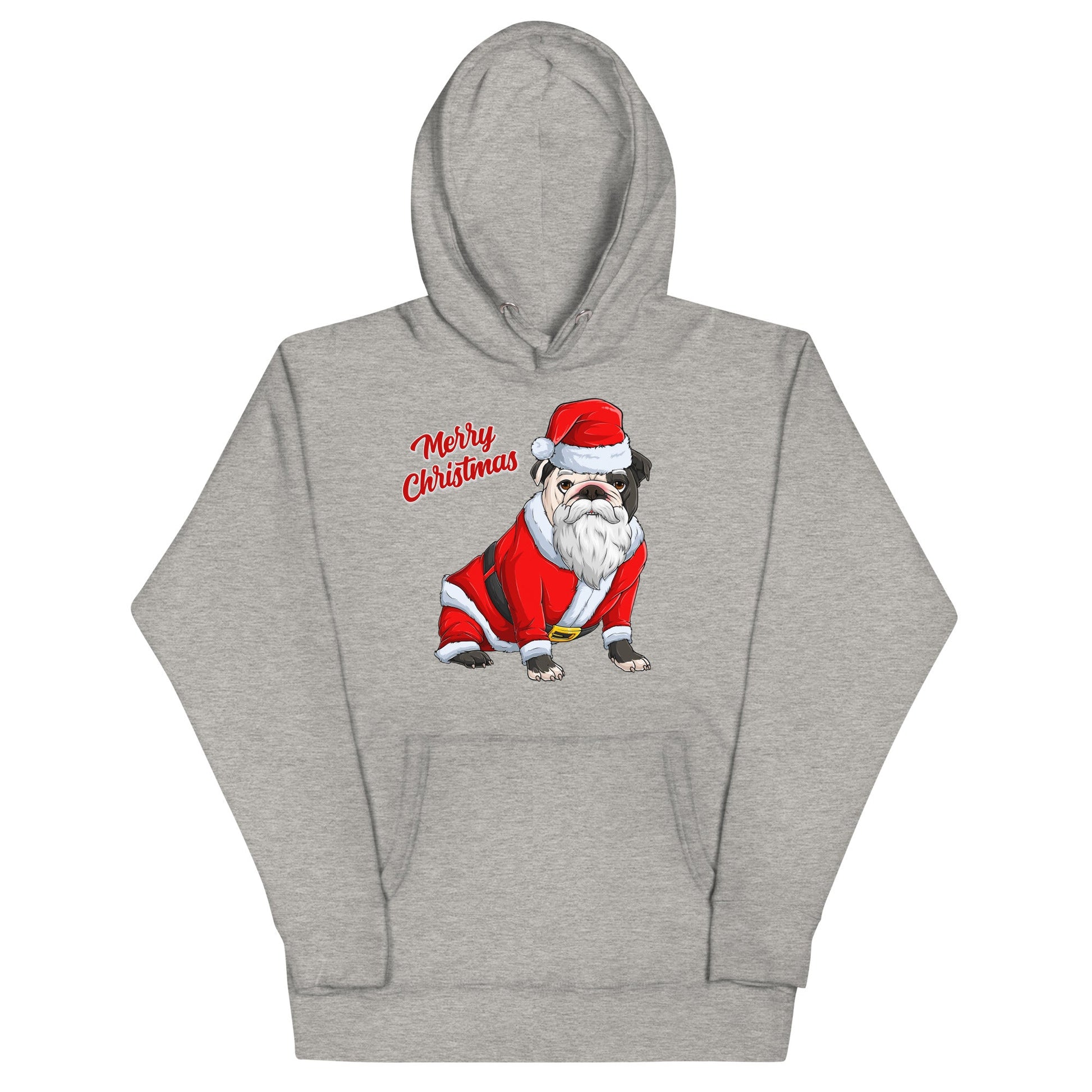 "Merry Christmas" Santa Bulldog Unisex Hoodie | B&W Colored