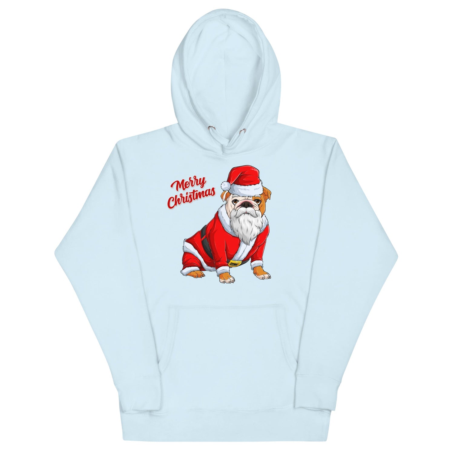 &quot;Merry Christmas&quot; Santa Bulldog Unisex Hoodie | Red &amp; White Colored