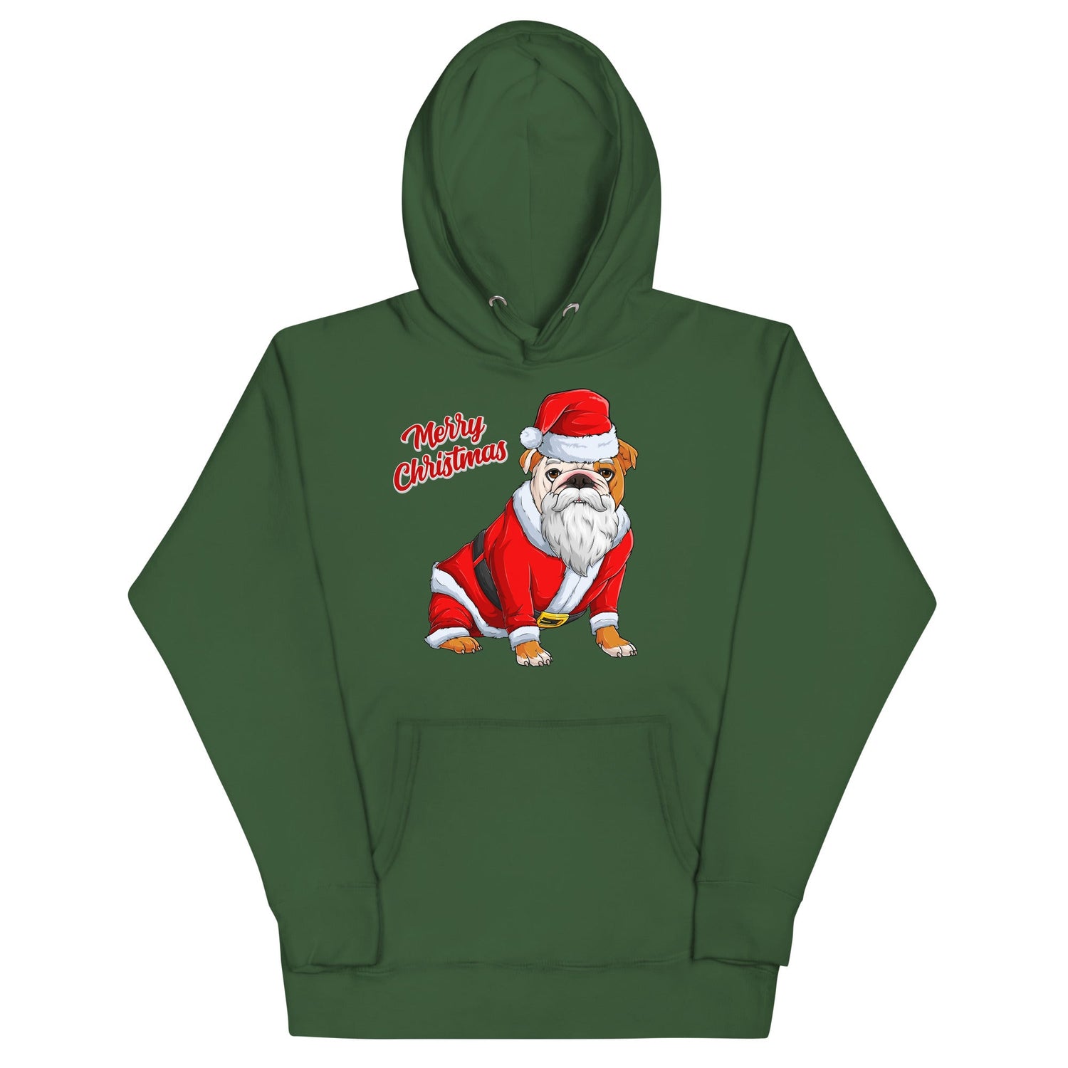 &quot;Merry Christmas&quot; Santa Bulldog Unisex Hoodie | Red &amp; White Colored