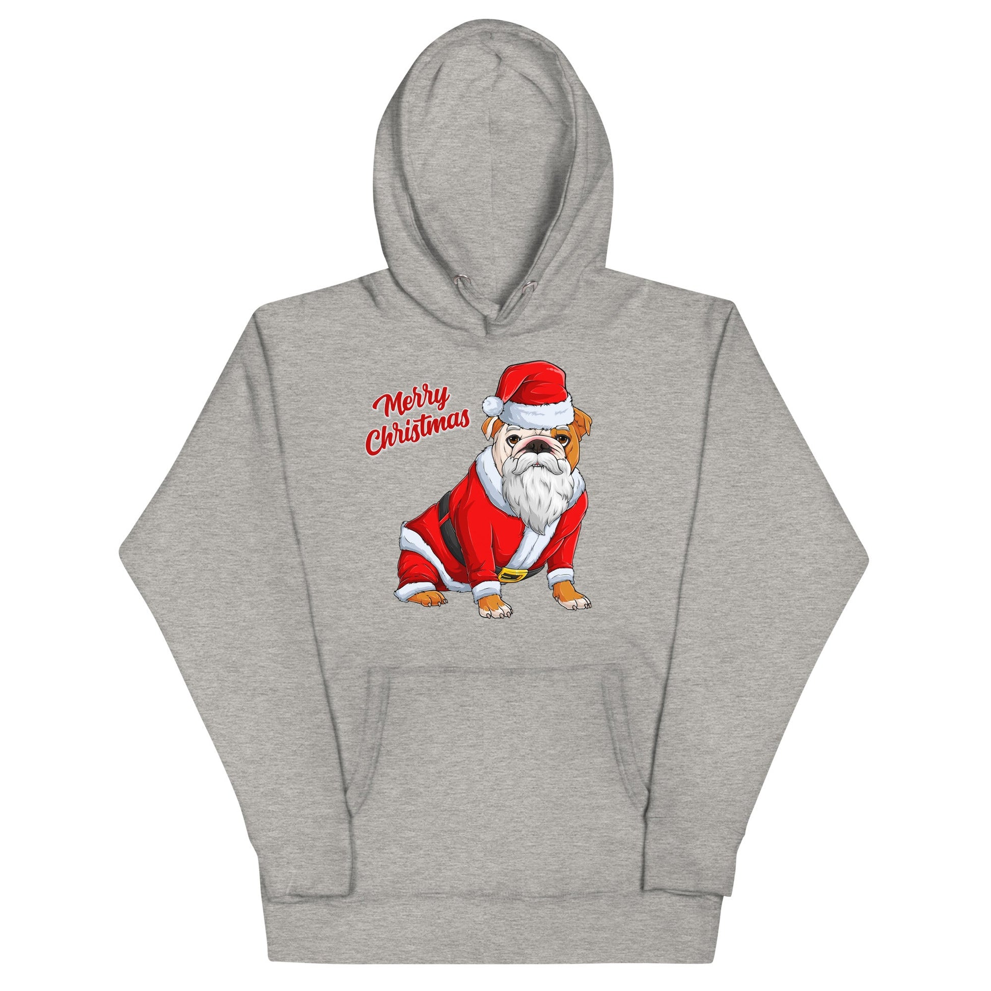 "Merry Christmas" Santa Bulldog Unisex Hoodie | Red & White Colored