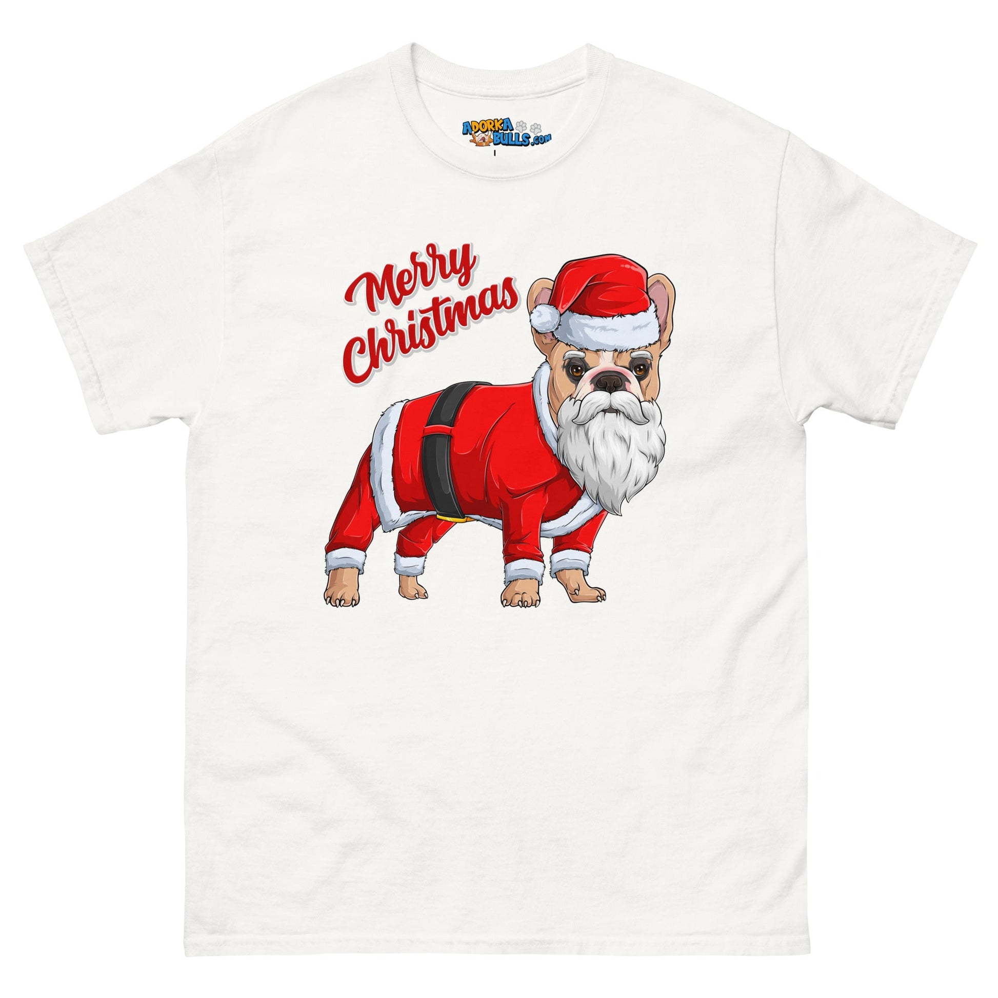 "Merry Christmas" Santa Frenchie Men's Classic Tee | Fawn & White Colored