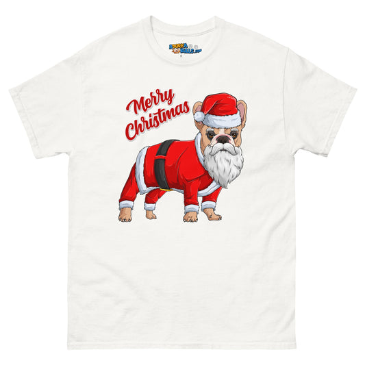 "Merry Christmas" Santa Frenchie Men's Classic Tee | Fawn & White Colored